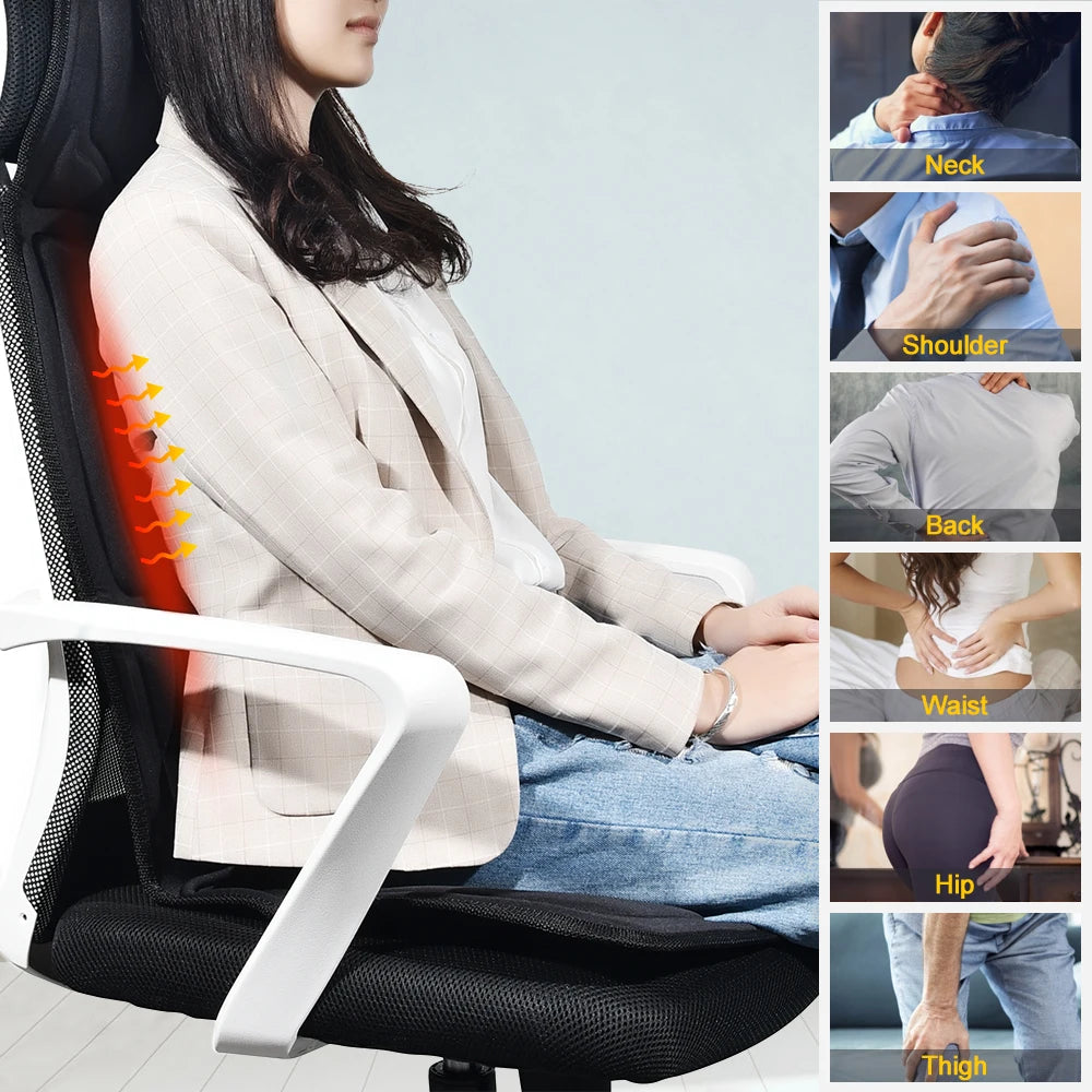 Electric Back Massager Massage Chair Cushion Heating Vibrating Car Home Office Lumbar Neck Mattress Pain Relief