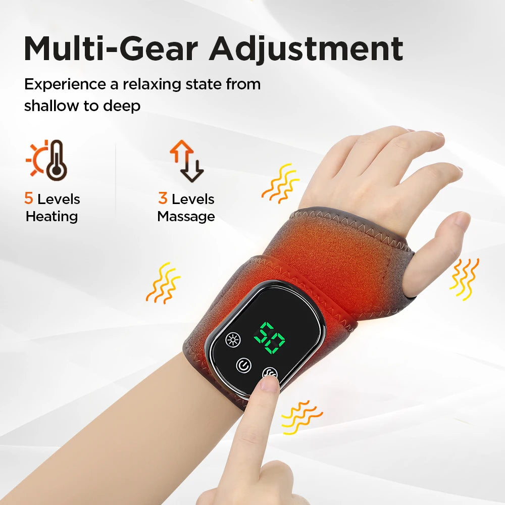Electric Heating Wrist Guard Vibration Massage 5 Levels Hot Compress Wrist Brace Protector Wrap Rechargeable Heating Wristband