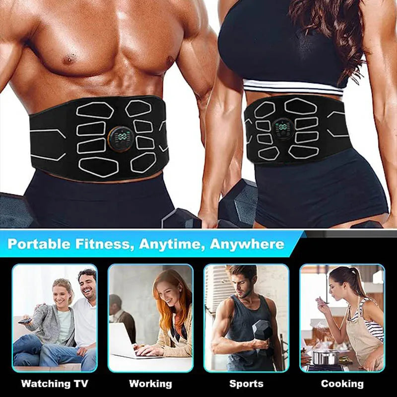 EMS Waist Abdominal Trainer Belt Muscle Stimulator Abs Muscle Toner Display Fat Burn Body Slimming Weight Loss Fitness Massage